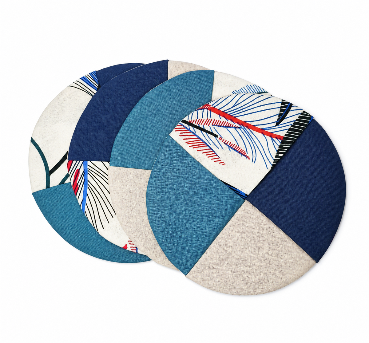 Round Reclaimed Fabric Coasters – Set of 4