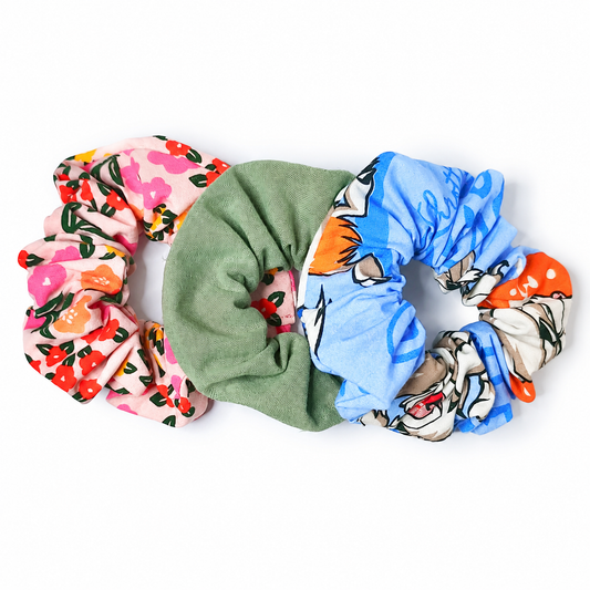 Reclaimed Fabric Scrunchies – Set of 3