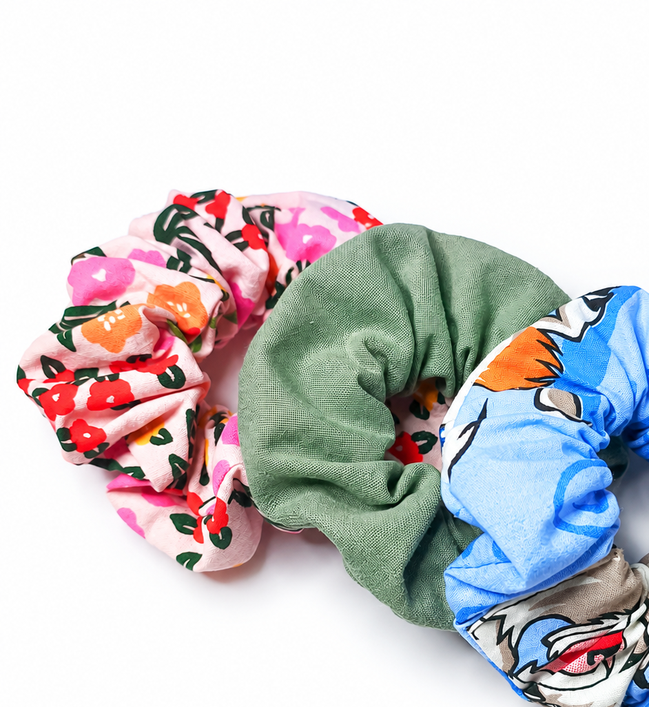 Reclaimed Fabric Scrunchies – Set of 3